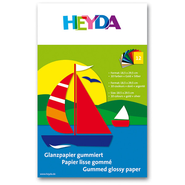 Glanzpapier Heyda 4875306 - 18,5 x 29,5 cm A4 farbig sortiert 80 g/m&sup2; 12 Blatt