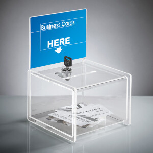 Aktionsbox sigel VA151 - 150 x 220 x 150 mm transparent mit Einstecktafel und Schloss Acryl