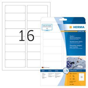 Textilnamensschild Herma 4588 - 88 x 33,8 mm weiß ablösbar für Drucker Laserdrucker/Kopierer Acetatseide Pckg/160