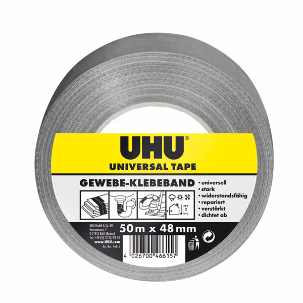 Reparaturgewebeklebeband UHU Universal Tape 46615 - 48 mm x 50 m grau für Privat/Endverbraucher-Anwendungen