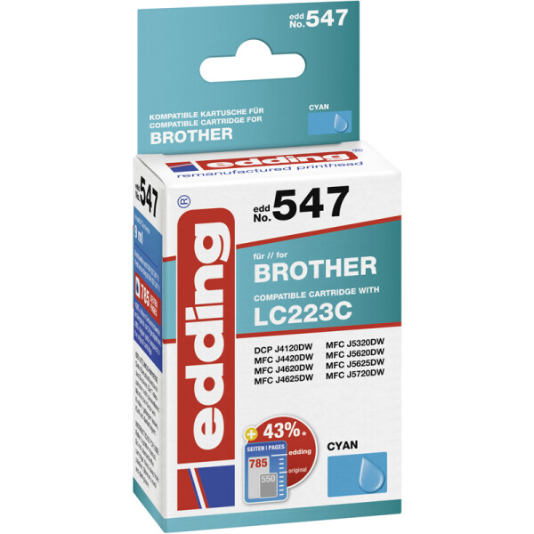 Tintendruckerpatrone edding ersetzt Hewlett Packard 547-EDD - cyan Nr. LC223 ca. 785 Seiten 9 ml