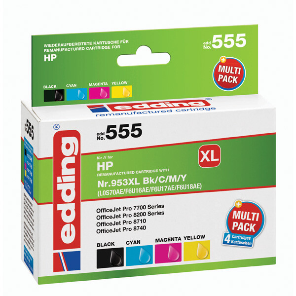 Tintendruckerpatrone edding ersetzt Hewlett Packard 555-EDD - 4-farbig Nr. 953XL ca. 7.340 Seiten 1 x 53 ml + 3 x 26 ml