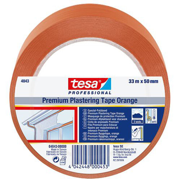 Putzband tesa professional 4843 - 50 mm x 33 m orange PVC-Klebeband für Industrie/Gewerbe-Anwendungen