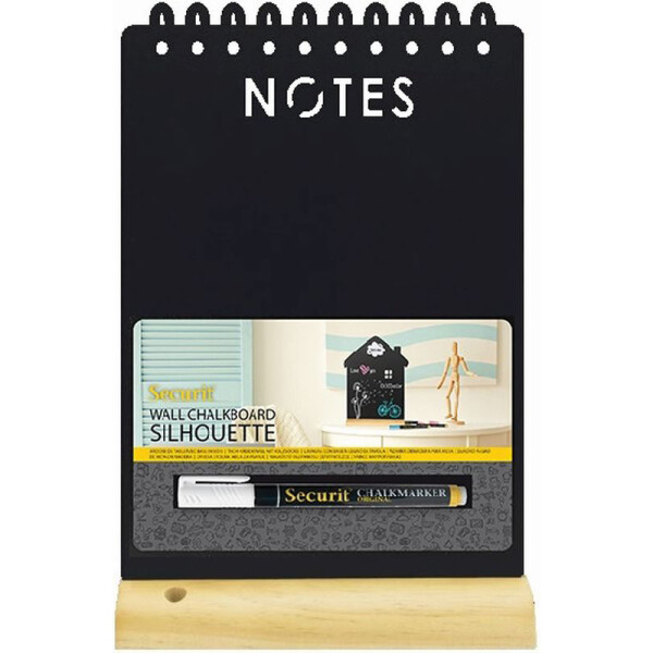 Kreidetafel Silhouette Securit Boards 17-FBT-NOTES - 34,5 x 21 cm Notizblock inkl. Holzfuß und weißem Kreidestift
