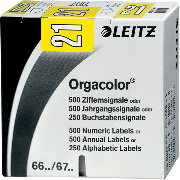 Jahressignal Leitz Orgacolor 6751 - 30 x 23 mm gelb Aufdruck 2021 selbstklebend Pckg/500
