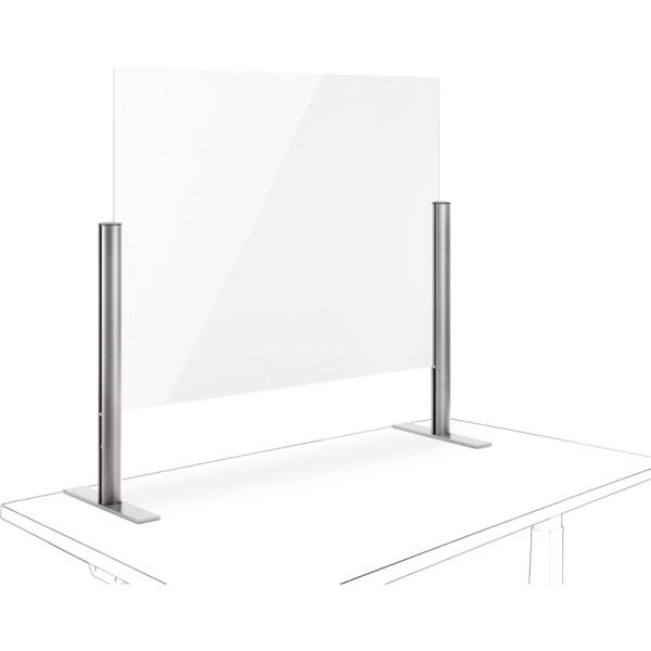 Trennwand Novus-MPS POS Protect 854+0469+000 - 100 x 75 cm silber mit Standfuß Acryl-Glasscheibe