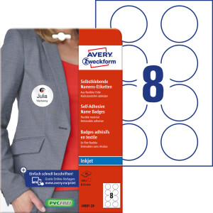 Namensschild Etikett Avery Zweckform J4881 - A4 Ø 65 mm weiß ablösbar Folie für Inkjetdrucker Pckg/160