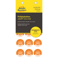 Prüfplaketten Avery Zweckform 6953 - auf Bogen 2021-2026 Ø 20 mm orange permanent manipulationssicher Folie für Handbeschriftung Pckg/120