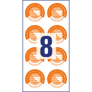Prüfplaketten Avery Zweckform 6960 - auf Bogen 2021-2026 Ø 30 mm orange permanent wetterfest/widerstandsfähig Vinylfolie für Handbeschriftung Pckg/80