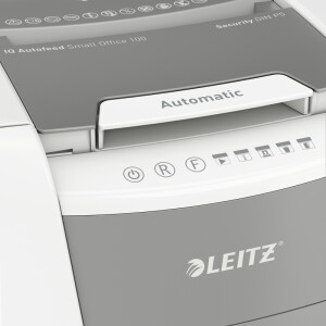 Aktenvernichter Leitz IQ Autofeed Small Office 100 8012 - Mikro-Partikelschnitt 2,0 x 15,0 mm S-Stufe P5 100 Blatt