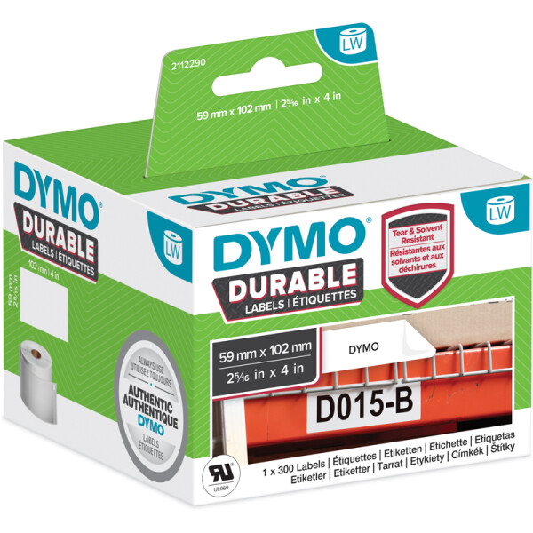 Etikettendrucker Rollenetikett Dymo 2112290 - auf Rolle Hochleistungs-Etikett 59 x 102 mm weiß permanent Polypropylen für Thermodrucker Pckg/300