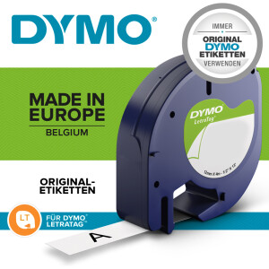 Schriftbandkassette Dymo S0718850 - 12 mm x 2 m LetraTag-Band schwarz auf weiß selbstklebend aufbügelbar Textil Endlos