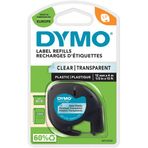 Schriftbandkassette Dymo S0721530 - 12 mm x 4 m LetraTag-Band schwarz auf transparent selbstklebend Kunststoff Endlos
