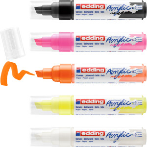 Acrylmarker edding 5000 - farbig sortiert neon 5-10 mm Keilspitze permanent 5er-Set