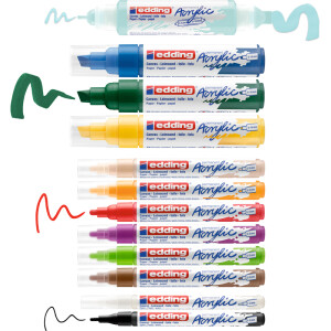 Acrylmarker edding Acryl-Kreativset CS12B - farbig sortiert basic verschiedene Strichbreiten permanent 12er-Set