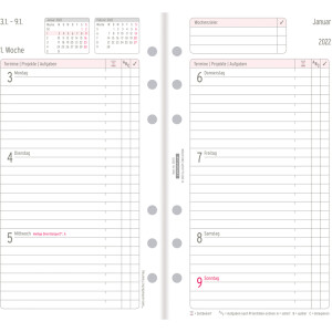 Timer Wochenkalendarium Chronoplan 50252 - Midi 9,6 x 17,2 cm wei&szlig; Kalender 2022 2 Seiten/1 Woche 124 Seiten Universallochung Papier 80 g/m&sup2;