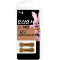 Hörgerätebatterie Duracell Easy Tab DUR077573 - 312 braun PR41 Zink-Luft 1,4 Volt Pckg/6