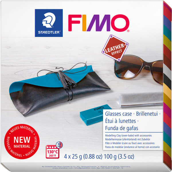 Modelliermasse Staedtler FIMO effect Leder 8015 - farbig sortiert Brillenetui lederfarbend ofenhärtend 25 g 4er-Set