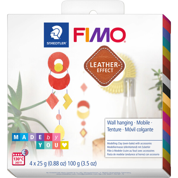 Modelliermasse Staedtler FIMO effect Leder 8015 - farbig sortiert Mobile Tenture lederfarbend ofenhärtend 25 g 4er-Set