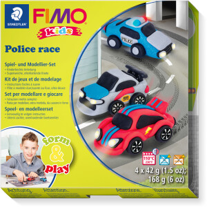 Modelliermasse Staedtler FIMO kids 8034 - farbig sortiert Polizei Rennen normalfarbend ofenhärtend 42 g 4er-Set