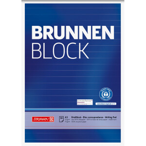 Briefblock Brunnen Recycling 52417 - A5 148 x 210 mm Deckblatt liniert Lineatur04 mit Schreiblinie 50 Blatt Blauer Engel Recyclingpapier 70 g/m&sup2;