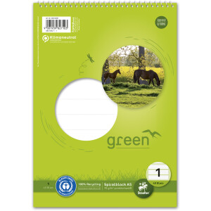 Schulspiralblock Staufen green paper 040740001 - A5 148 x 210 mm liniert Lineatur01 vier Linien 5 mm 40 Blatt Recyclingpapier Blauer Engel 70 g/m&sup2;