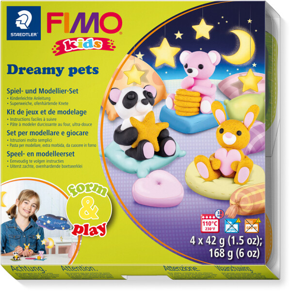 Modelliermasse Staedtler FIMO kids 8034 - farbig sortiert Dreamy pets normalfarbend ofenhärtend 42 g 4er-Set