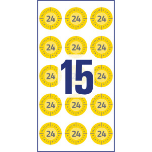 Prüfplaketten Avery Zweckform mit Jahreszahl 2024 6943 - auf Bogen 2024 Ø 20 mm gelb permanent wetterfest/widerstandsfähig Vinylfolie für Handbeschriftung Pckg/120