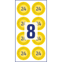 Prüfplaketten Avery Zweckform mit Jahreszahl 2024 6944 - auf Bogen 2024 Ø 30 mm gelb permanent wetterfest/widerstandsfähig Vinylfolie für Handbeschriftung Pckg/80