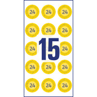 Prüfplaketten Avery Zweckform mit Jahreszahl 2024 6945 - auf Bogen 2024 Ø 20 mm gelb permanent manipulationssicher Folie für Handbeschriftung Pckg/120