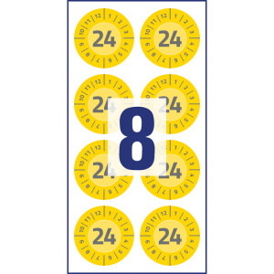 Prüfplaketten Avery Zweckform mit Jahreszahl 2024 6946 - auf Bogen 2024 Ø 30 mm gelb permanent manipulationssicher Folie für Handbeschriftung Pckg/80