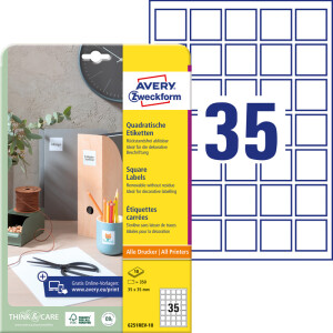 Universaletikett Avery Zweckform 6251REV - A4 35 x 35 mm weiß ablösbar FSC Papier für alle Druckertypen Pckg/350