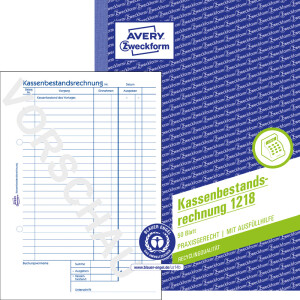 Kassenbestandsrechnung Avery Zweckform 1218 - A5 149 x 210 mm wei&szlig; 50 Blatt Recycling-Papier
