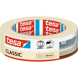 Abdeckband tesa Classic 52805 - 30 mm x 50 m beige Kreppband für Privat/Endverbraucher-Anwendungen