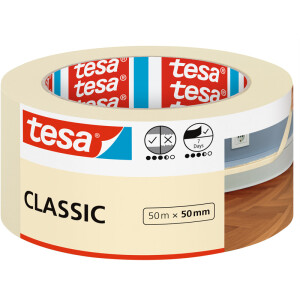 Abdeckband tesa Classic 52807 - 50 mm x 50 m beige Kreppband für Privat/Endverbraucher-Anwendungen