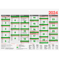 Tafelkalender Brunnen 70150004 - A5 quer weiß/grün/rot Jahr 2024 1 Seite/6 Monate Karton