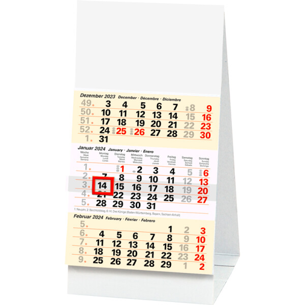 Dreimonatstischkalender Brunnen 70211003 - 9,7 x 19 cm schwarz/rot Jahr 2023 1 Seite/3 Monate Modell 702
