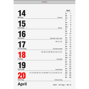 Abreißkalender Brunnen 70325004 - 10,5 x 15 cm schwarz/rot Jahr 2024 1 Seite/1 Woche