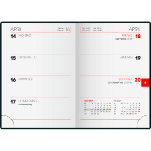 Taschenkalender Brunnen 71352903 - A7 7,2 x 10,2 cm schwarz Jahr 2023 2 Seite/1 Wochen 160 Seiten Modell 713 Leder-Einband