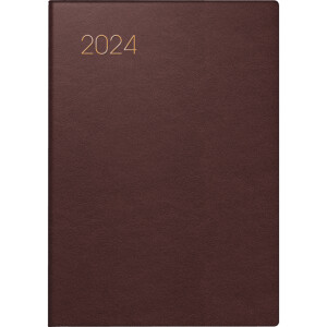 Taschenkalender Brunnen 71355294 - A7 7,2 x 10,2 cm bordeaux Jahr 2024 2 Seite/1 Wochen 160 Seiten Modell 713 Rindleder-Einband