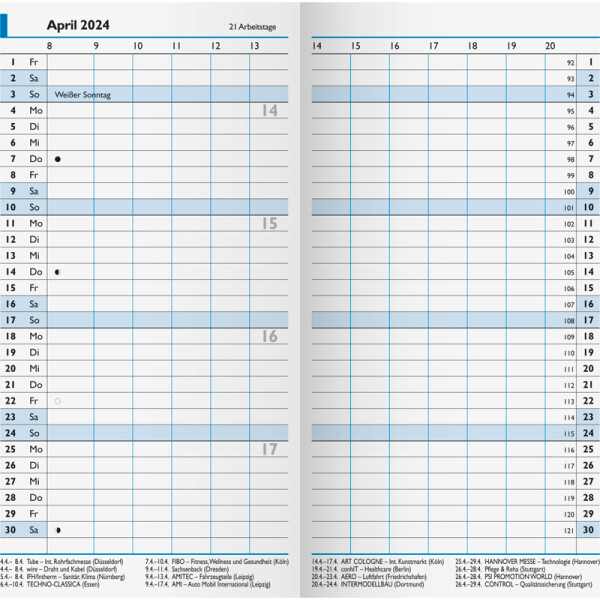 Monatssichtkalender Ersatzkalendarium Brunnen 75000004 - 8,7 x 15,3 cm Jahr 2024 2 Seiten/1 Monat 32 Seiten Modell 750