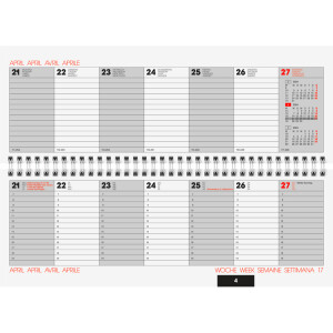 Querterminkalender Brunnen 77261014 - 29,7 x 10,5 cm rot Jahr 2024 2 Seiten/1 Woche 112 Seiten Modell 772 Karton-Einband