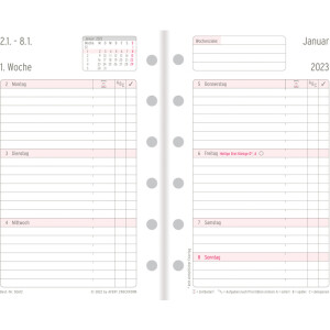 Timer Wochenkalendarium Chronoplan 50613 - Mini 7,9 x 12,5 cm wei&szlig; Jahr 2023 2 Seiten/1 Woche 118 Seiten Universallochung Papier 80 g/m&sup2;