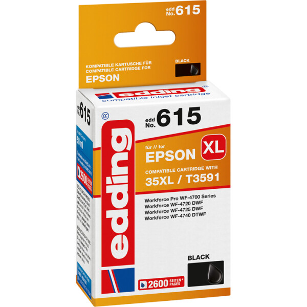 Tintendruckerpatrone edding ersetzt Epson 615-EDD - schwarz T35XL (T3591) ca. 2.600 Seiten 50,0 ml