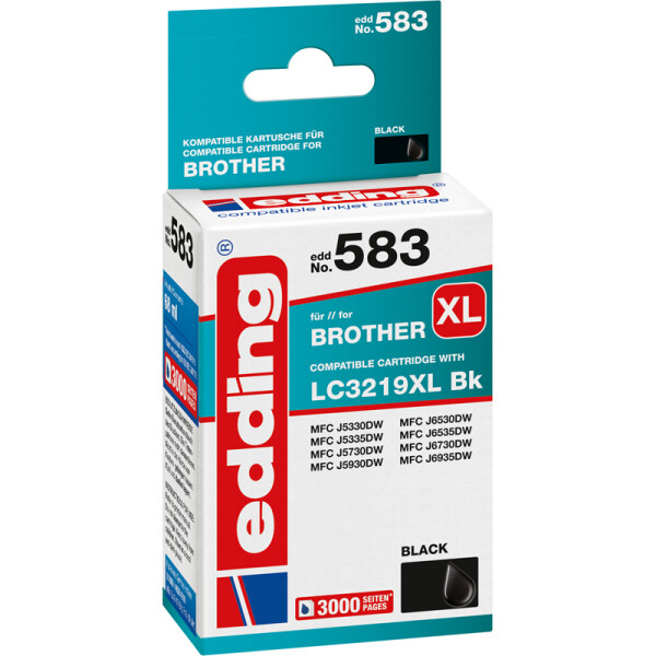 Tintendruckerpatrone edding ersetzt Brother 583-EDD - schwarz LC3219XLBk ca. 3.000 Seiten 68 ml