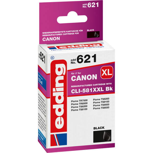 Tintendruckerpatrone edding ersetzt Canon 621-EDD - foto schwarz CLI-581XXLBK ca. 895 Seiten 10,5 ml