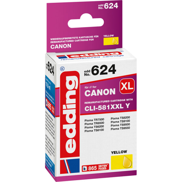 Tintendruckerpatrone edding ersetzt Canon 624-EDD - gelb CLI-581XXLY ca. 865 Seiten 10,5 ml