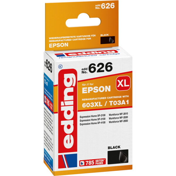 Tintendruckerpatrone edding ersetzt Epson 626-EDD - schwarz 603XL (T03A1) ca. 785 Seiten 12 ml