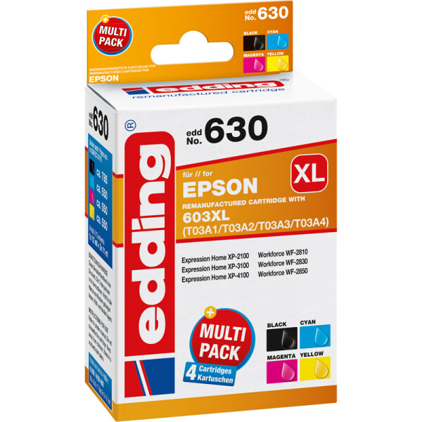 Tintendruckerpatrone edding ersetzt Epson 630-EDD - Multipack 4 603XL(T03A1/A2/A3/A4)Multi ca. 785/550/550/550 Seiten 12 ml
