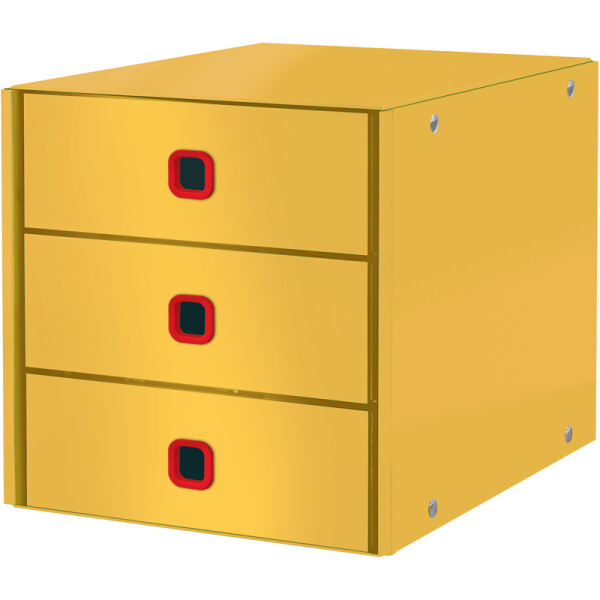 Schubladenbox Leitz Cosy 5368 - A4 286 x 282 x 358 mm gelb 3 Schubladen mit rotem Griffloch Premium-Karton